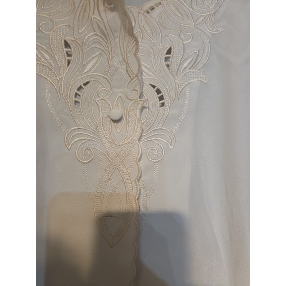 Anne Larson Cream Embellished Button Up, Women's Petite Small, Career Blouse Top - Picture 7 of 8
